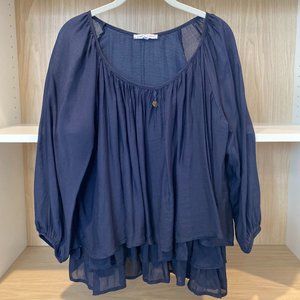 Tempo Paris Bohemian Navy Blouse Size M